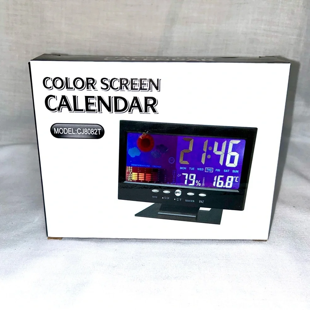 Digital Color Screen Calendar w/ Temperature, Humidity, Alarm, Date & Time 12/24